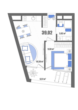 Планировка Номер 39,02, 39,08 м²