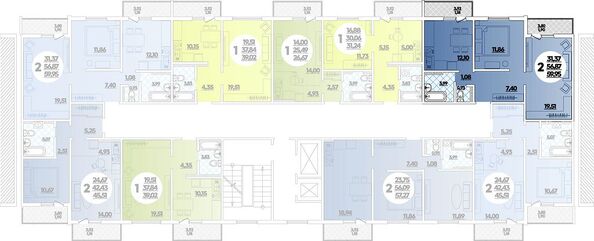 Планировка 2-комн 59,95 м²