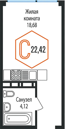 Планировка Студия 22,42 м²