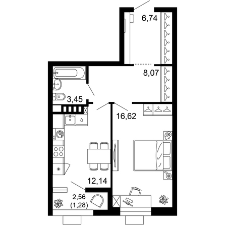 Планировка 1-комн 48,3 м²