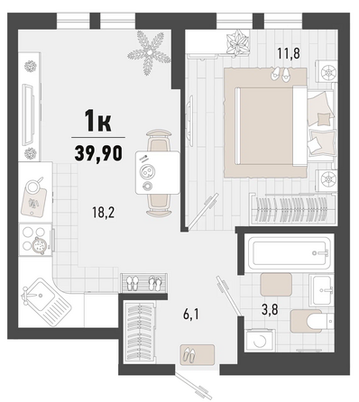 Планировка 1-комн 39,9 м²