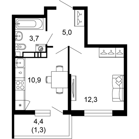 Планировка 1-комн 33,2 м²