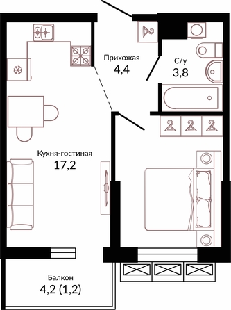 Планировка 1-комн 37,8 м²