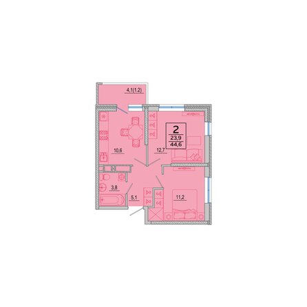 Планировка 2-комн 44,6 м²