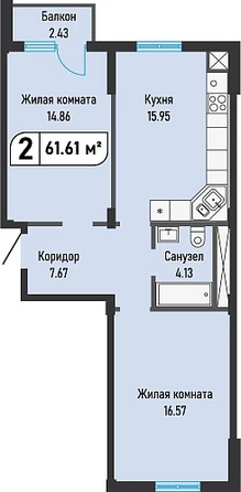 Планировка 2-комн 61,61 м²