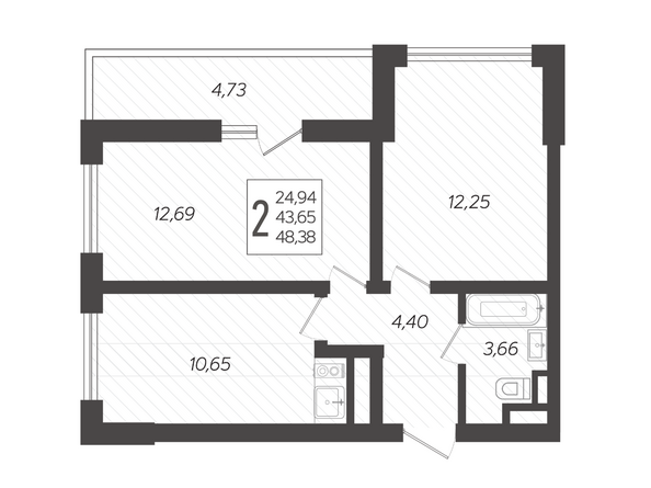 Планировка 2-комн 48,38 м²