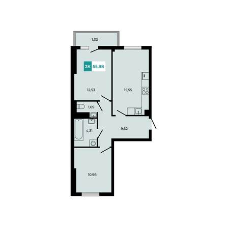 Планировка 2-комн 55,98 м²