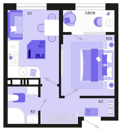 Планировка 1-комн 35,2 м²