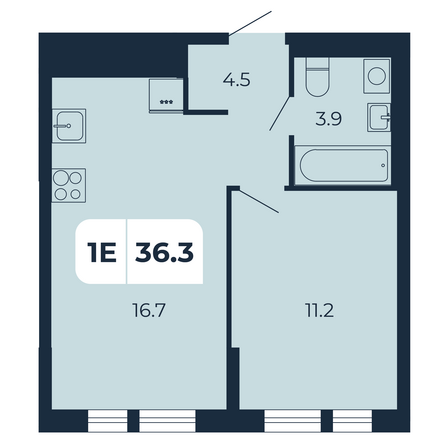 Планировка 1-комн 36,3 м²