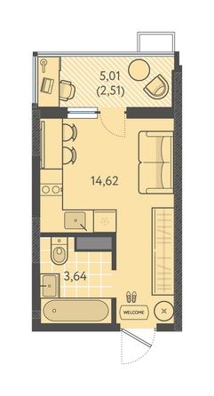 Планировка Студия 20,77 м²