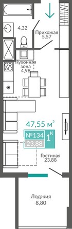 Планировка Номер 47,55 м²