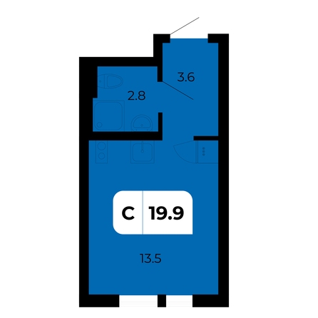 Планировка Студия 19,9 м²