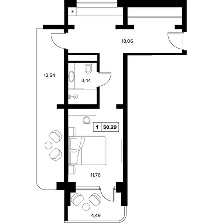 Планировка 1-комн 50,29 м²