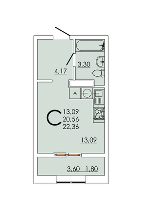 Планировка Студия 22,36 м²