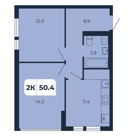 Планировка 2-комн 50,4 м²