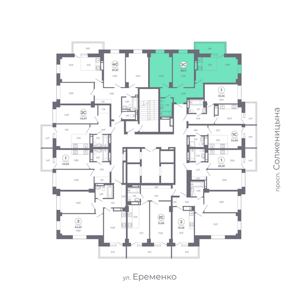 Планировка 3-комн 67,79 м²
