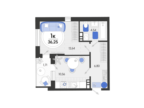 Планировка 1-комн 36,25 м²
