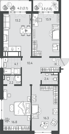 Планировка 3-комн 87,2 м²