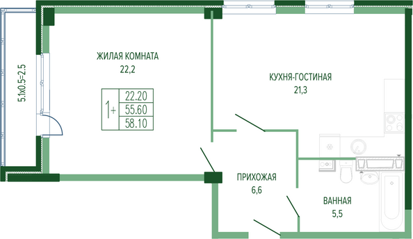 Планировка 1-комн 58,1 м²