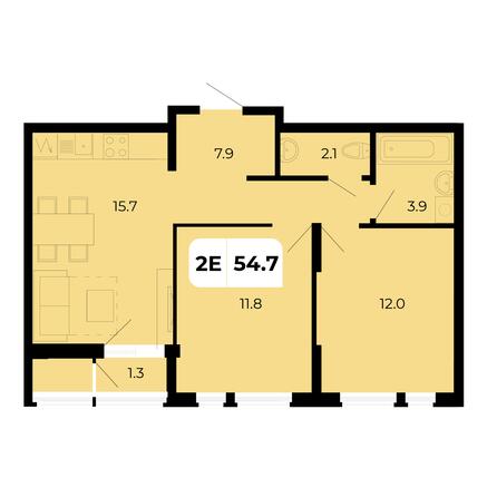 Планировка 2-комн 54,7 м²