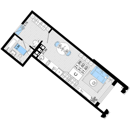 Планировка Студия 31,6 м²