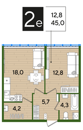 Планировка 1-комн 45 м²