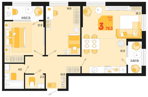 Планировка 3-комн 79,3 м²