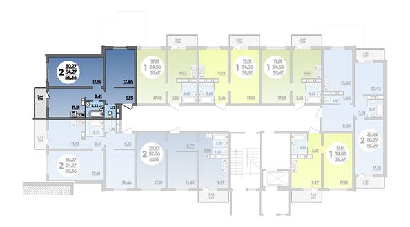 Планировка 2-комн 55,36 м²