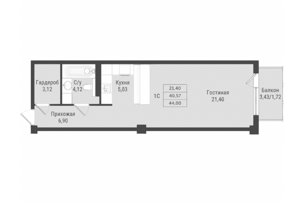 Планировка Студия 44 м²