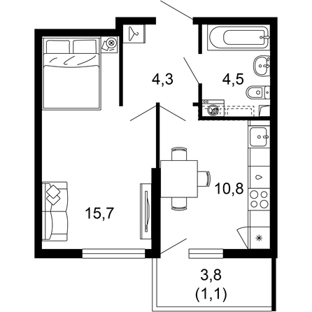 Планировка 1-комн 36,4 м²
