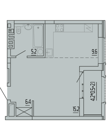 Планировка 1-комн 38,4 м²