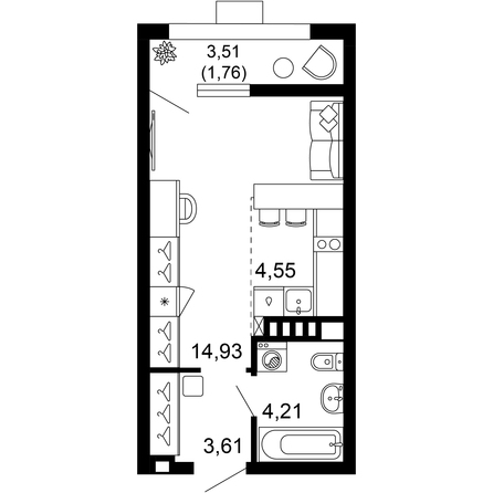 Планировка 1-комн 29,05 м²