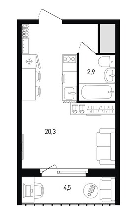 Планировка Студия 24,6 м²