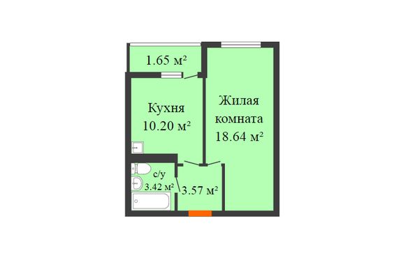 Планировка 1-комн 36,9 м²