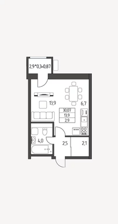 Планировка Студия 30,07 м²