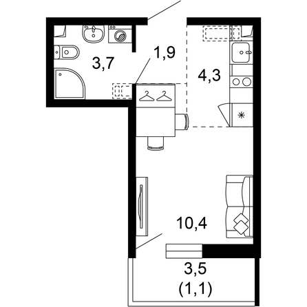 Планировка Студия 20,8, 21,4 м²
