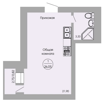 Планировка Студия 26,05 м²