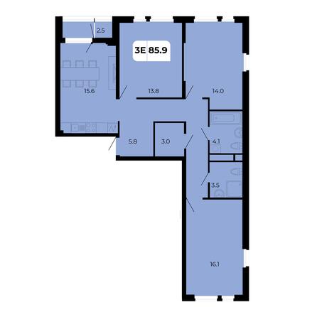 Планировка 3-комн 85,9, 86 м²