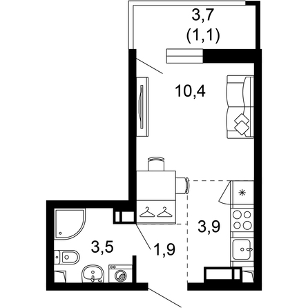 Планировка 1-комн 20,8 м²