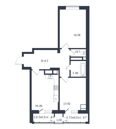Планировка 2-комн 71,74, 71,78 м²