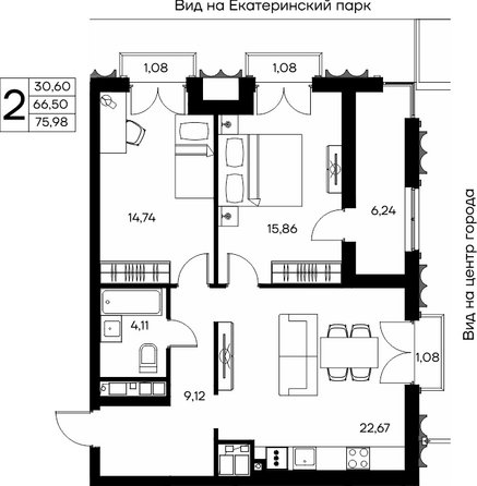 Планировка 2-комн 75,98 м²