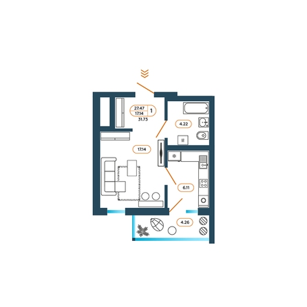 Планировка 1-комн 31,73 м²