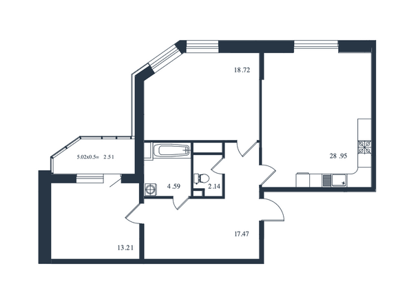 Планировка 2-комн 87,59 м²