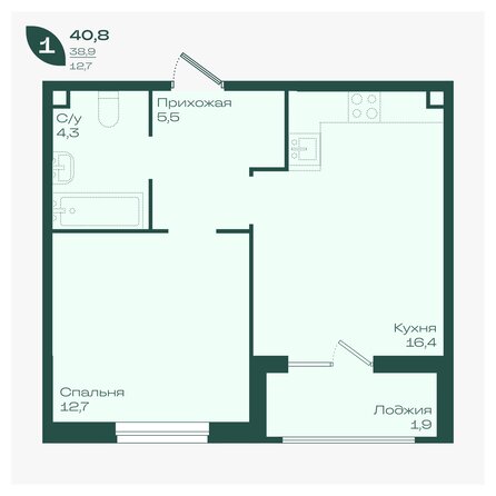 Планировка 1-комн 40,8 м²