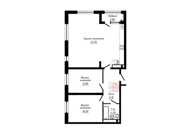 Планировка 2-комн 92,15 м²