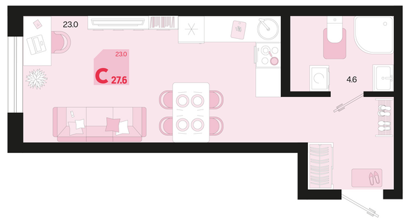 Планировка 1-комн 27,6 м²
