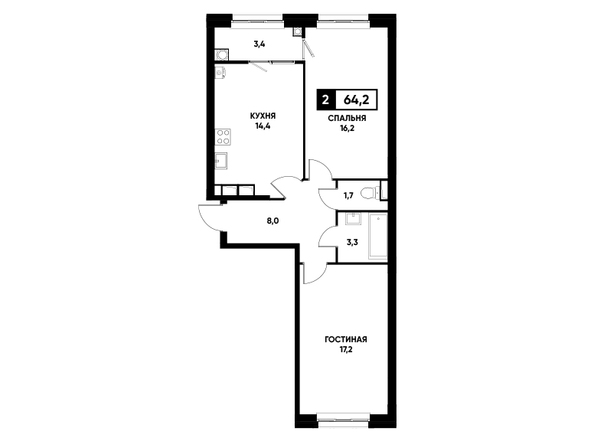 Планировка 2-комн 64,2 м²