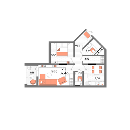 Планировка 2-комн 49,7 м²