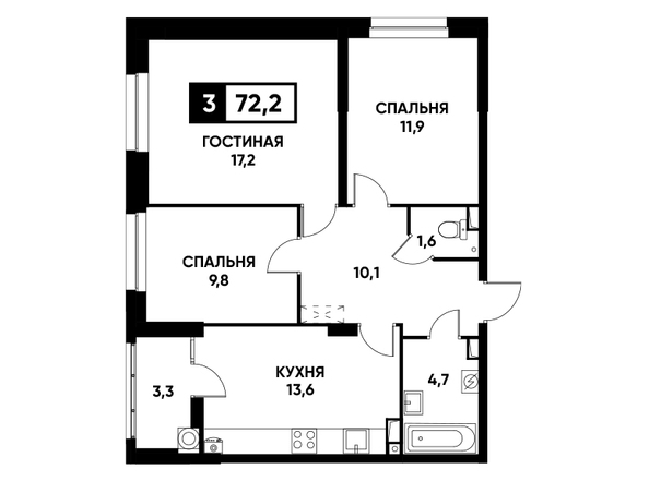 Планировка 3-комн 72,2 м²