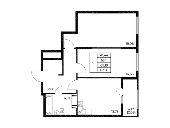 Планировка 2-комн 67,28 м²